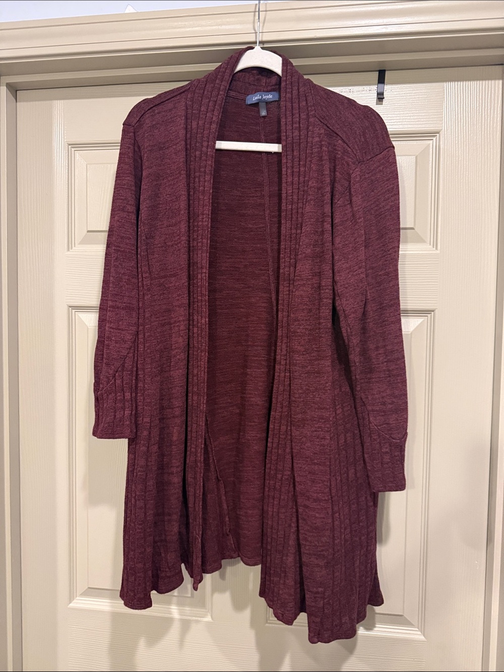 Laila Jayde Open-Front Draped Cardigan - Wine - Picture 1 of 3
